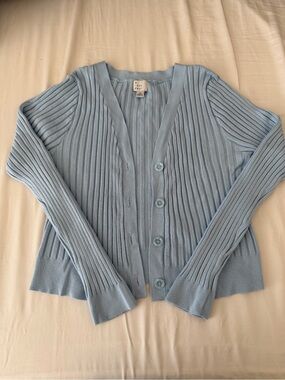 a new day Light Blue Ribbed V-Neck Button-Front Cardigan